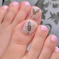 Boho Leaves with Gold Foil Light Pale Pink and Nude Toe Press-On Nails