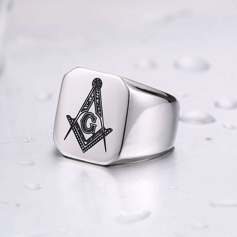 Ag Polished Stainless Steel Masonic Ring