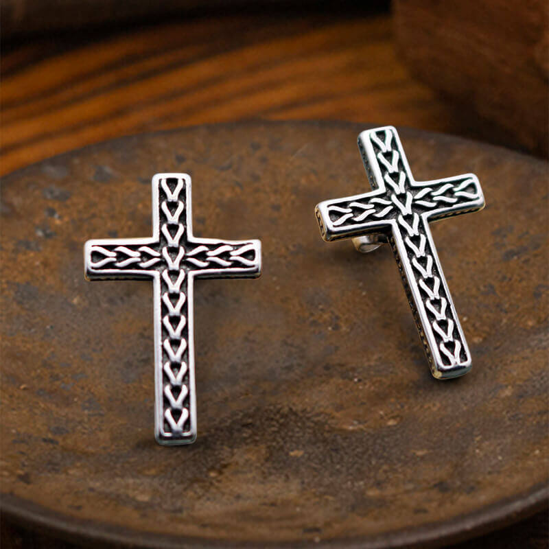 Chain Pattern Cross Stainless Steel Stud Earring