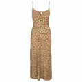 Foridol Strap Sleeveless Print Boho Summer Dress Long Green Floral Yellow Dress