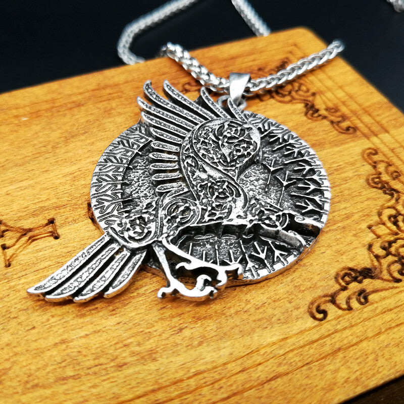 Viking Raven Pendant Necklace