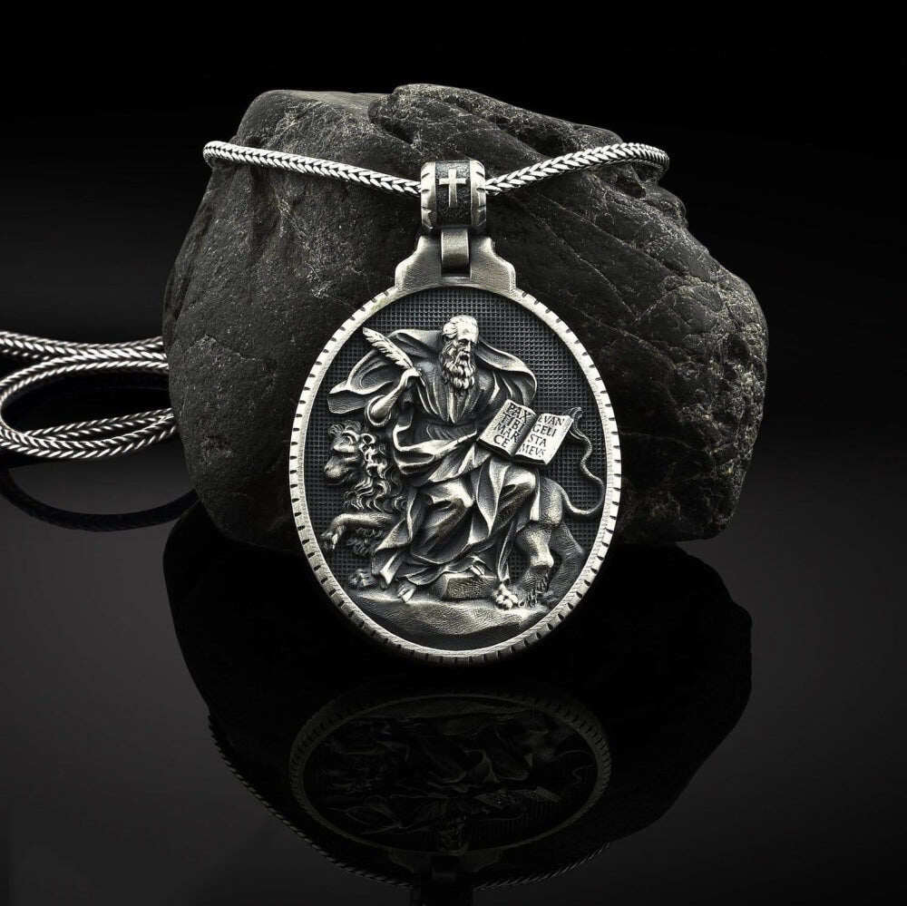 Pure Tin Saint Mark Necklace,the patron saint of lions , lawyers, notaries, opticians, pharmacists, painters, secretaries, interpreters, prisoners etc