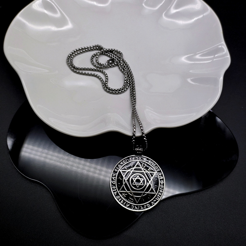 Amulet seal Solomon hexagram 12 signs of the zodiac pendant stainless steel necklace