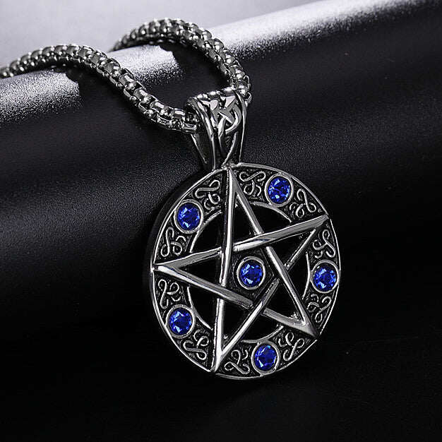 Pentagram Stainless Steel And Cubic Zirconia Pendant