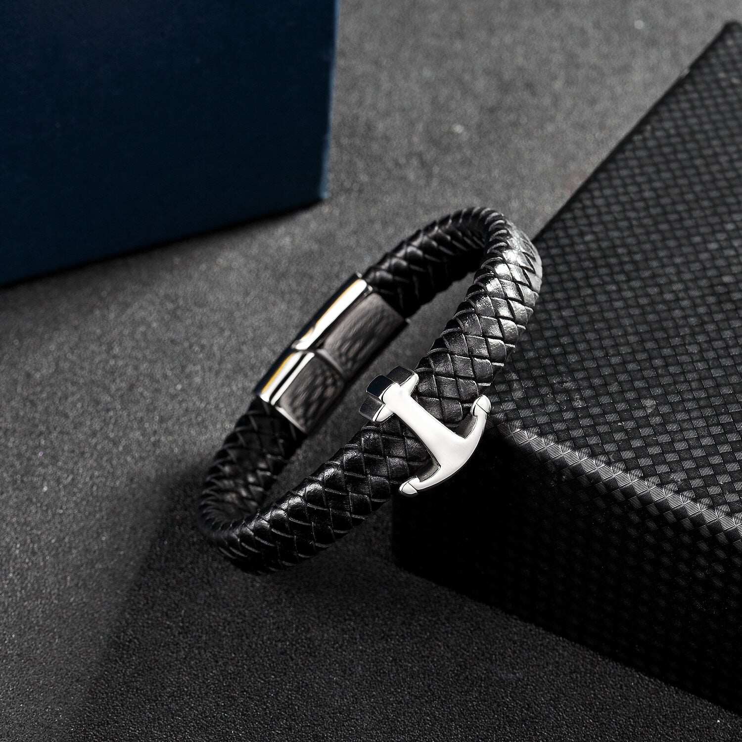 Anchor Stainless Steel Leather Bracelet