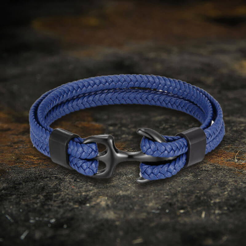 Anchor Buckle Braided Leather Stainless Steel Bracelet
