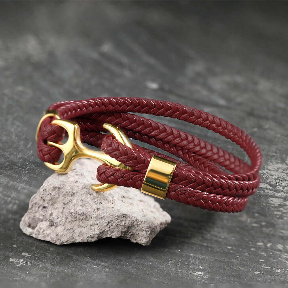 Anchor Buckle Braided Leather Stainless Steel Bracelet