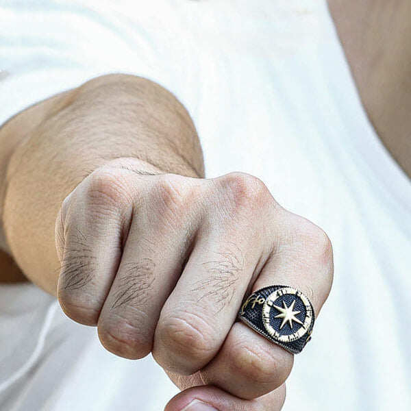 Anchor Compass Stainless Steel Marine Ring