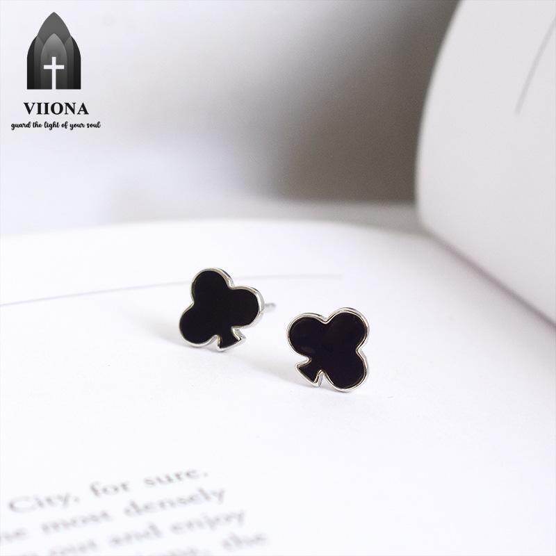 Viiona Black Plum Heart Cross Moon Stud Earrings