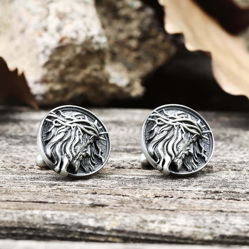 Detailed Jesus Christ Pure Tin Cufflinks