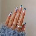 [AUTUMN SALE] Blue Glittering French with Stars Minimalist Long Press-On Nails