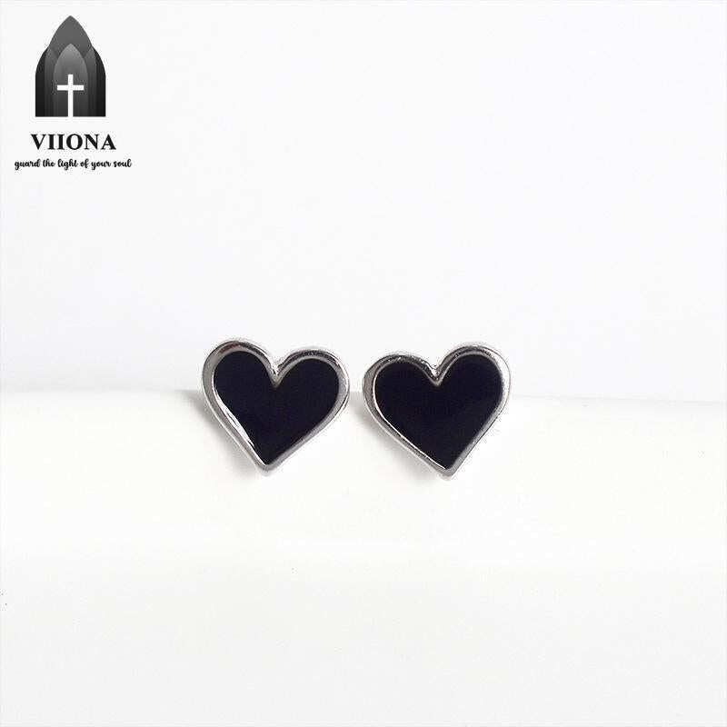 Viiona Black Plum Heart Cross Moon Stud Earrings