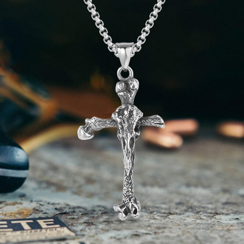 Raven Bone Cross Stainless Steel Viking Pendant