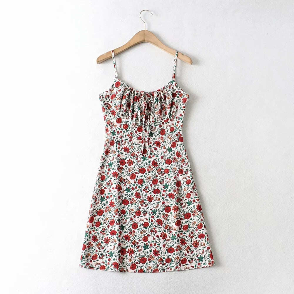 Foridol Strap Sleeveless Print Boho Summer Dress Long Green Floral Yellow Dress