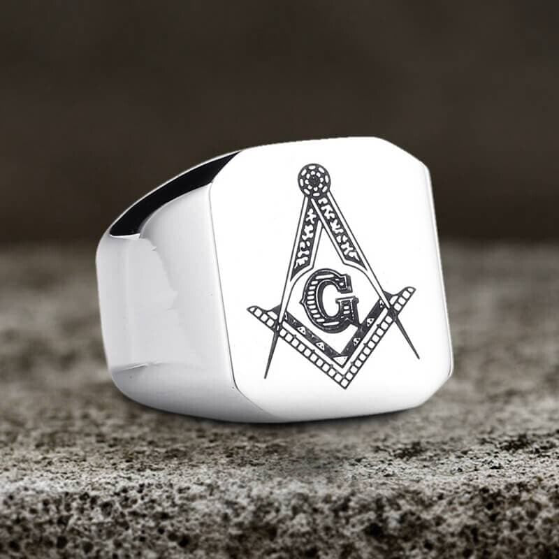 Ag Polished Stainless Steel Masonic Ring