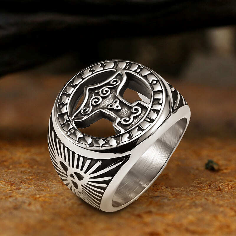 Thor's Hammer Celtic Knot Stainless Steel Viking Ring