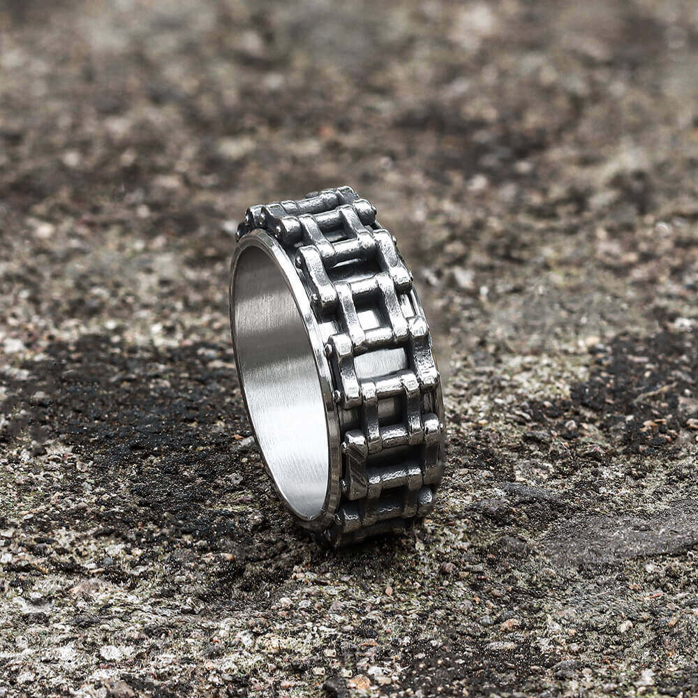 Vintage Motorcycle Chain Stainless Steel Spinner Ring