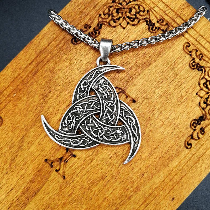 Viking Celtic Dragon Triangle Pendant Necklace