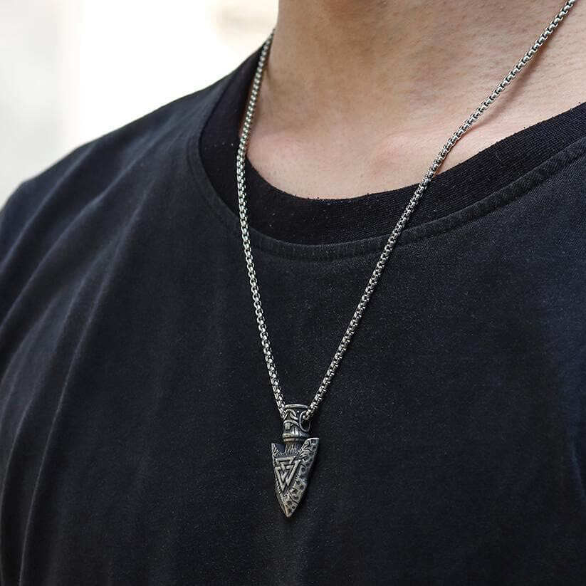 Valknut Stone Spear Stainless Steel Viking Pendant Necklace