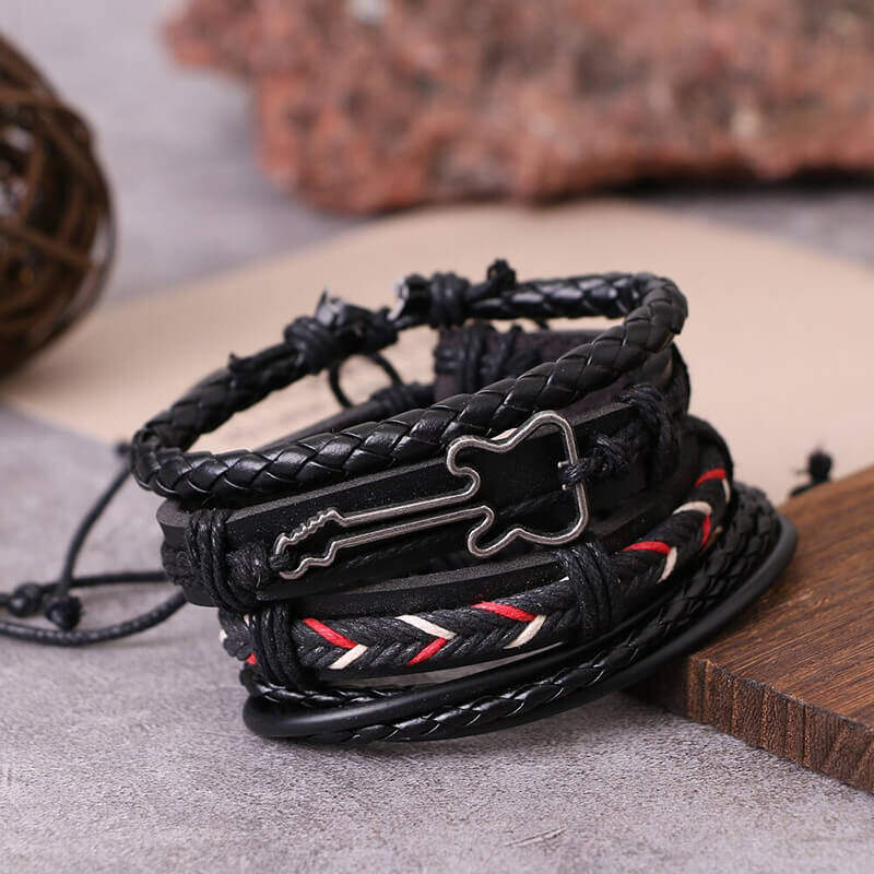 Skull Bracelet Rock & Roll (Leather)