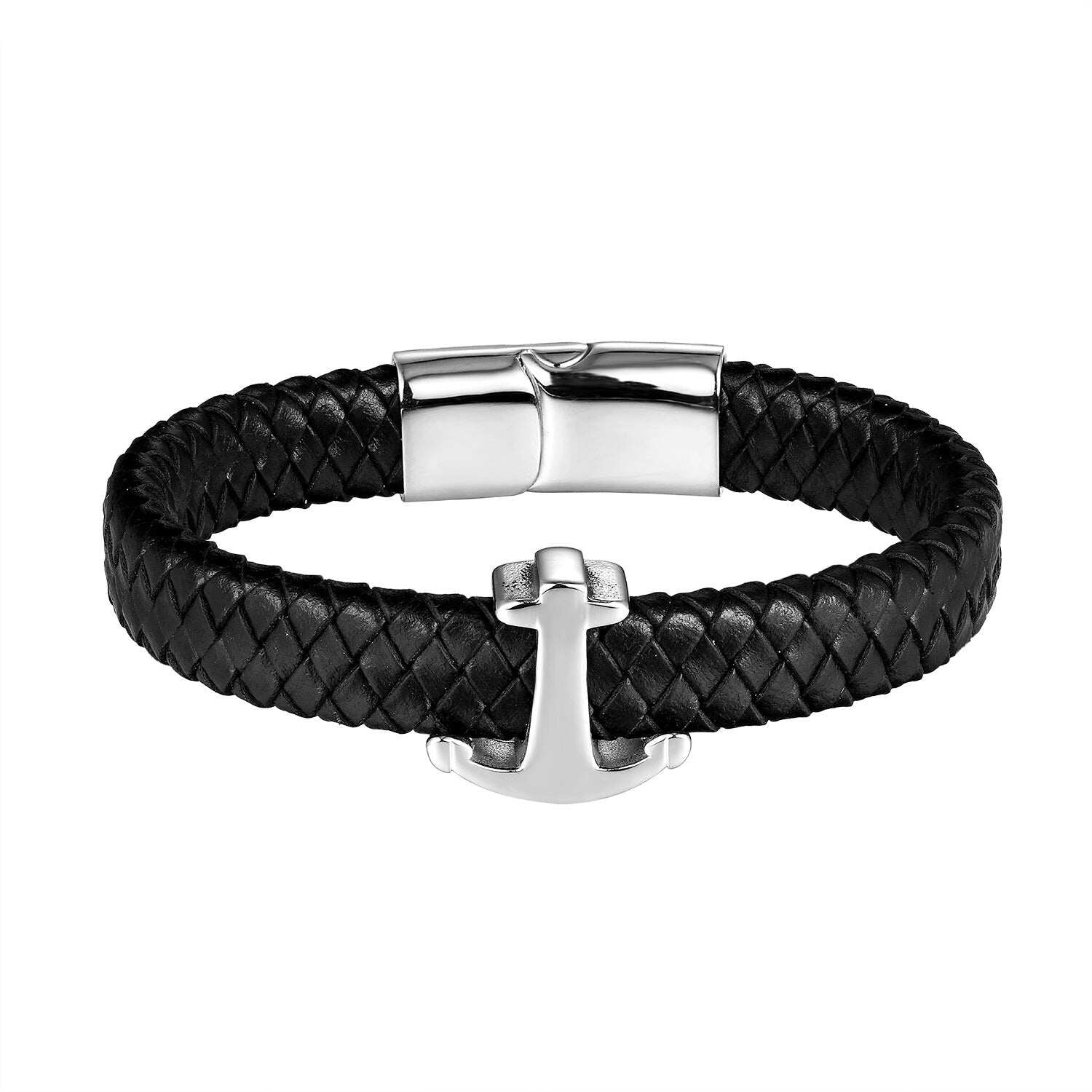 Anchor Stainless Steel Leather Bracelet