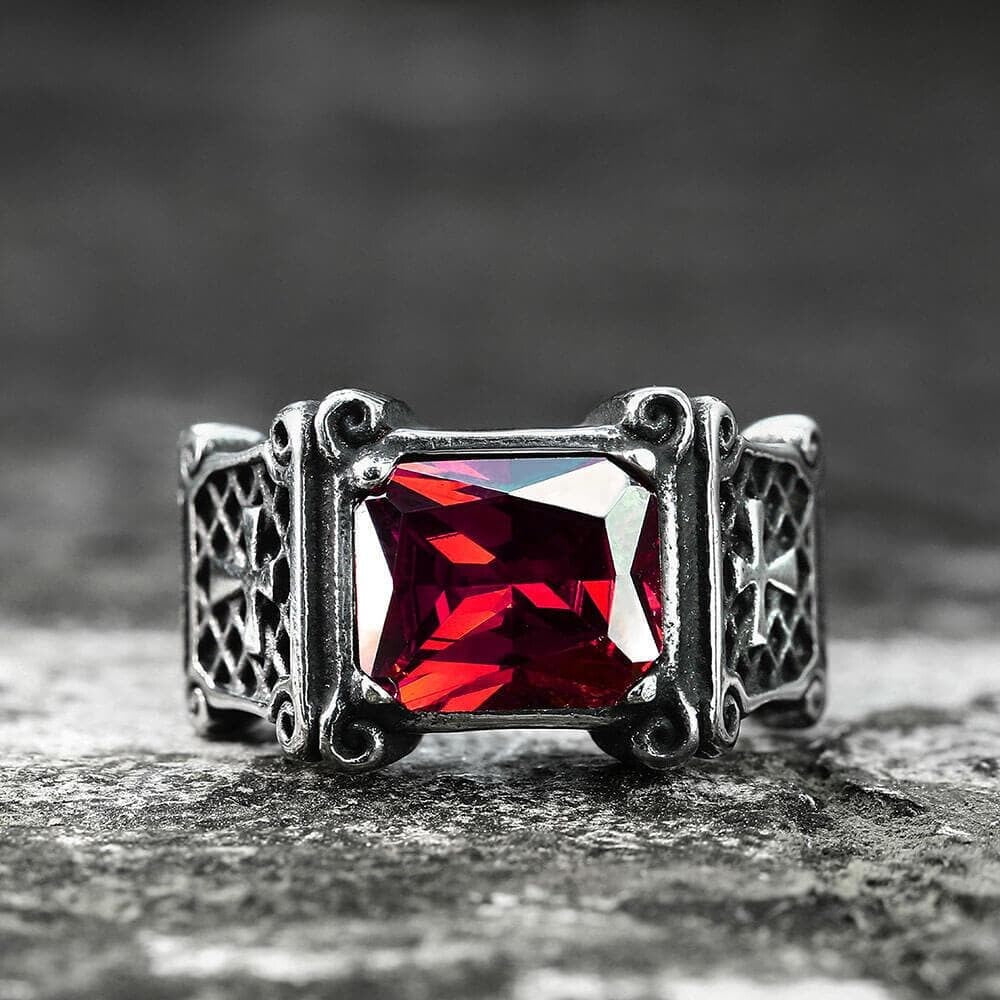 Vintage Cross Stainless Steel Gemstone Ring
