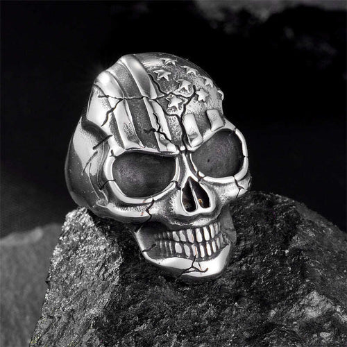"Bone Crusher" - American Flag Skull Ring - Sizes 8-13 - R103