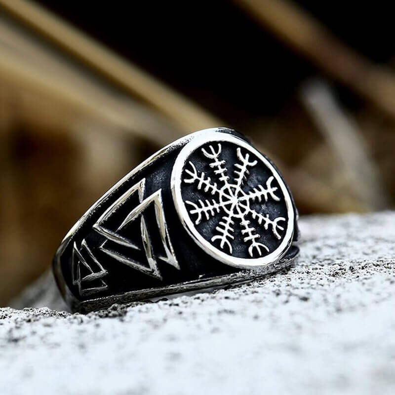 Helm of Awe Valknut Stainless Steel Viking Ring