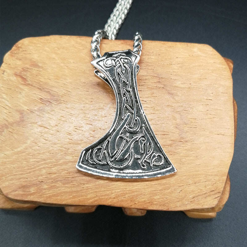 Viking Drake Rune Ax Pendant Necklace