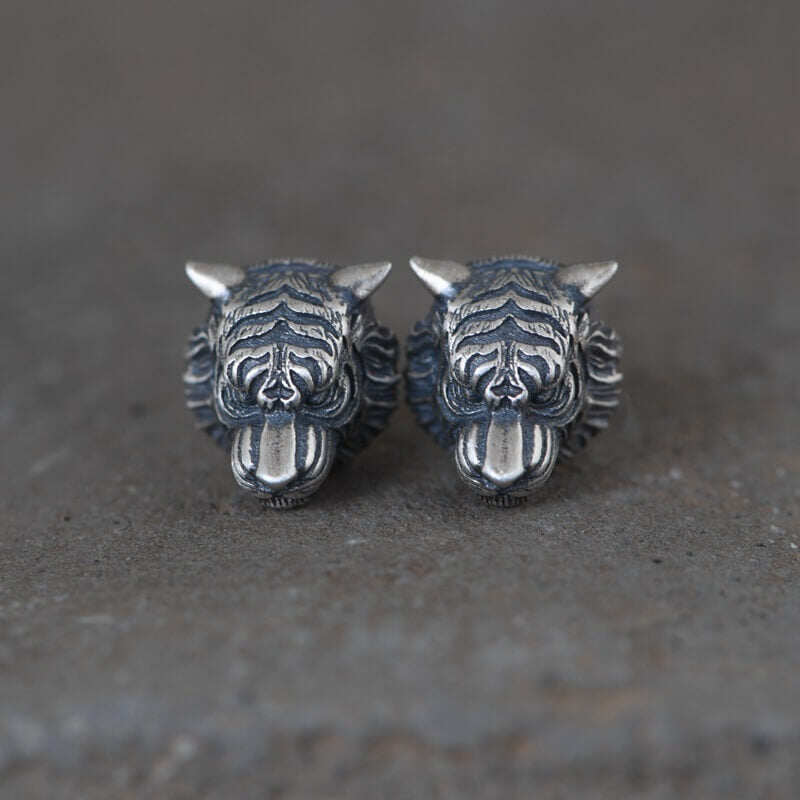 Ferocious Tiger Sterling Silver Earrings