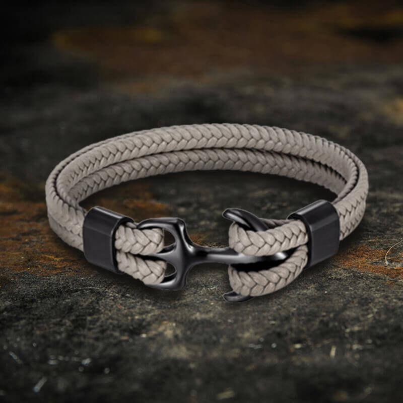 Anchor Buckle Braided Leather Stainless Steel Bracelet