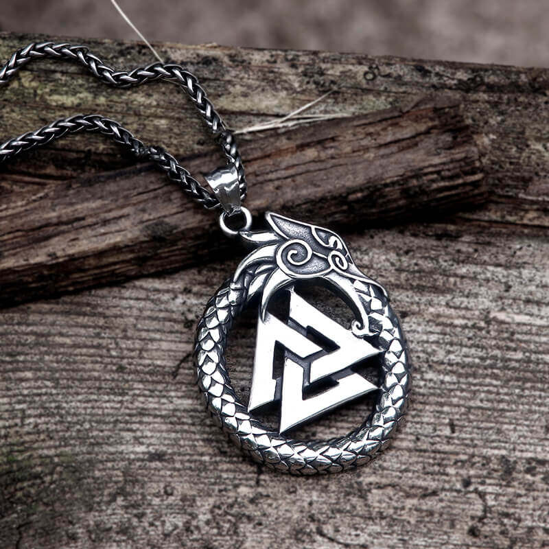 Ouroboros Valknut Stainless Steel Viking Pendant