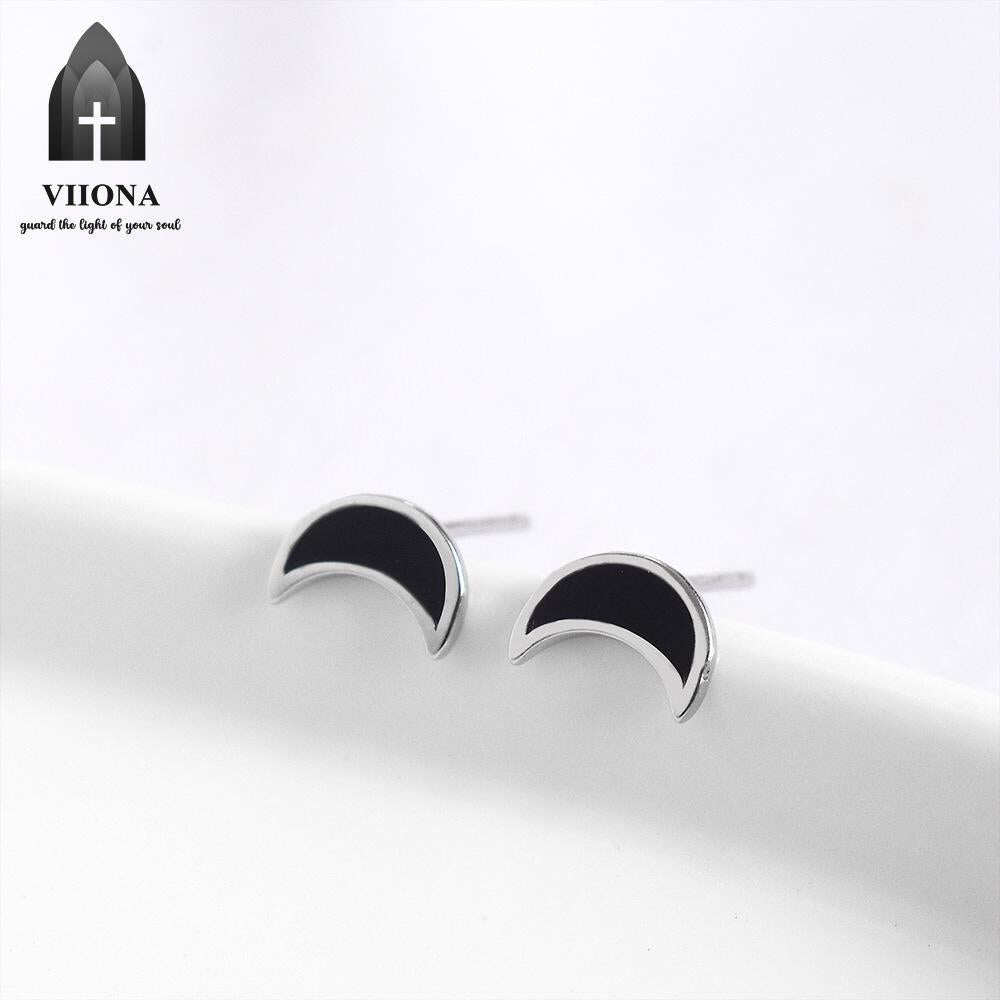 Viiona Black Plum Heart Cross Moon Stud Earrings