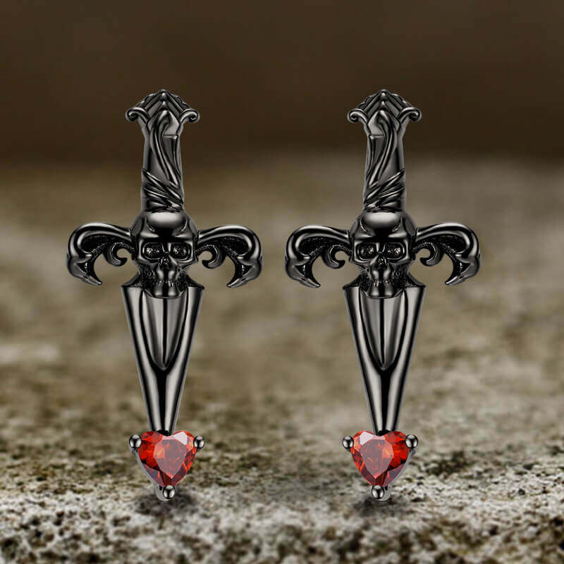 Skull Sword Sterling Silver Gothic Stud Earrings