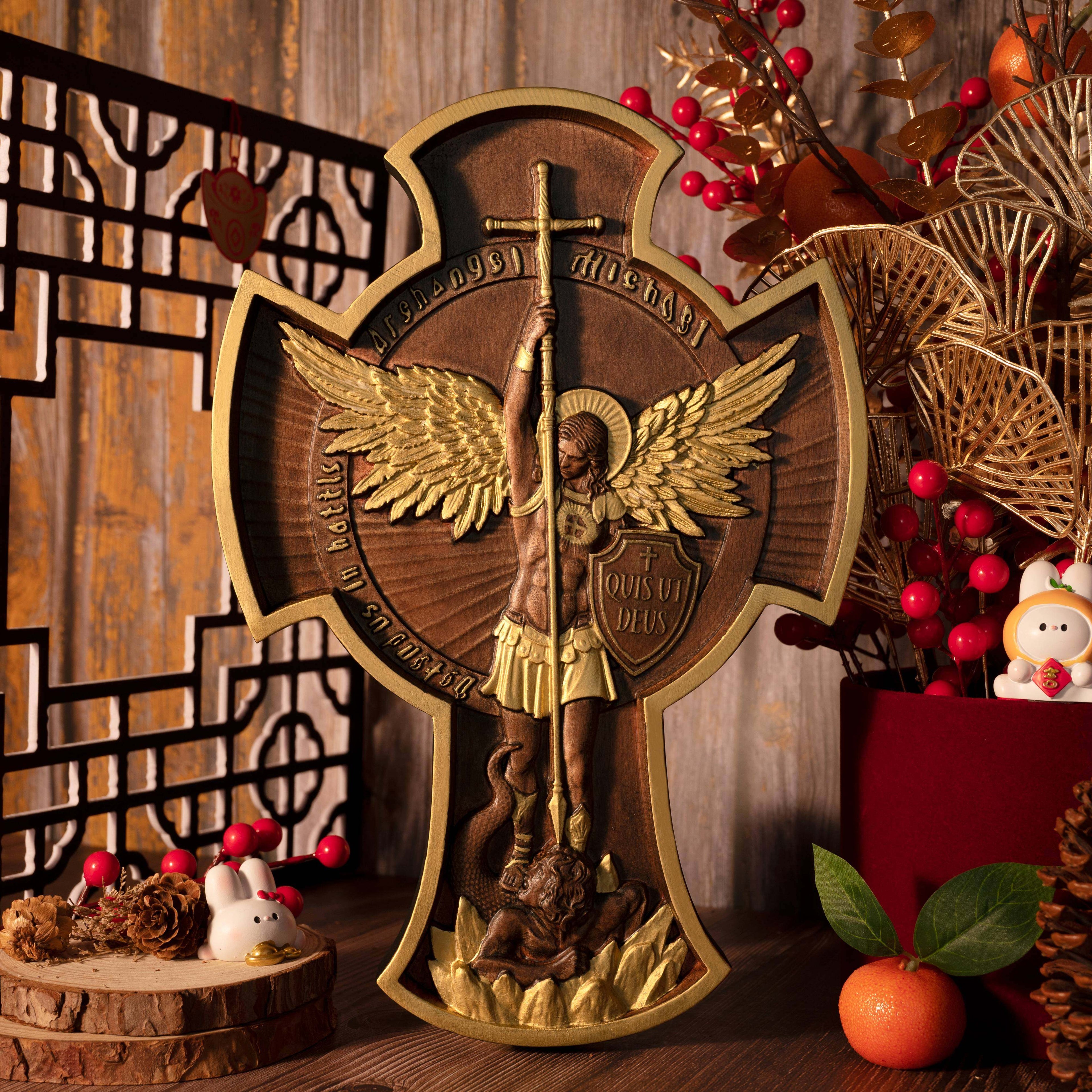 Archangel Michael Solid wood carving gift - Hand carved from a whole piece of wood