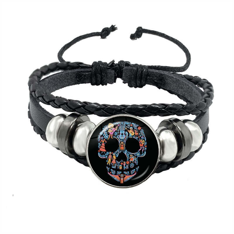 Mexican Skull Bracelet with Guitar(Leather)
