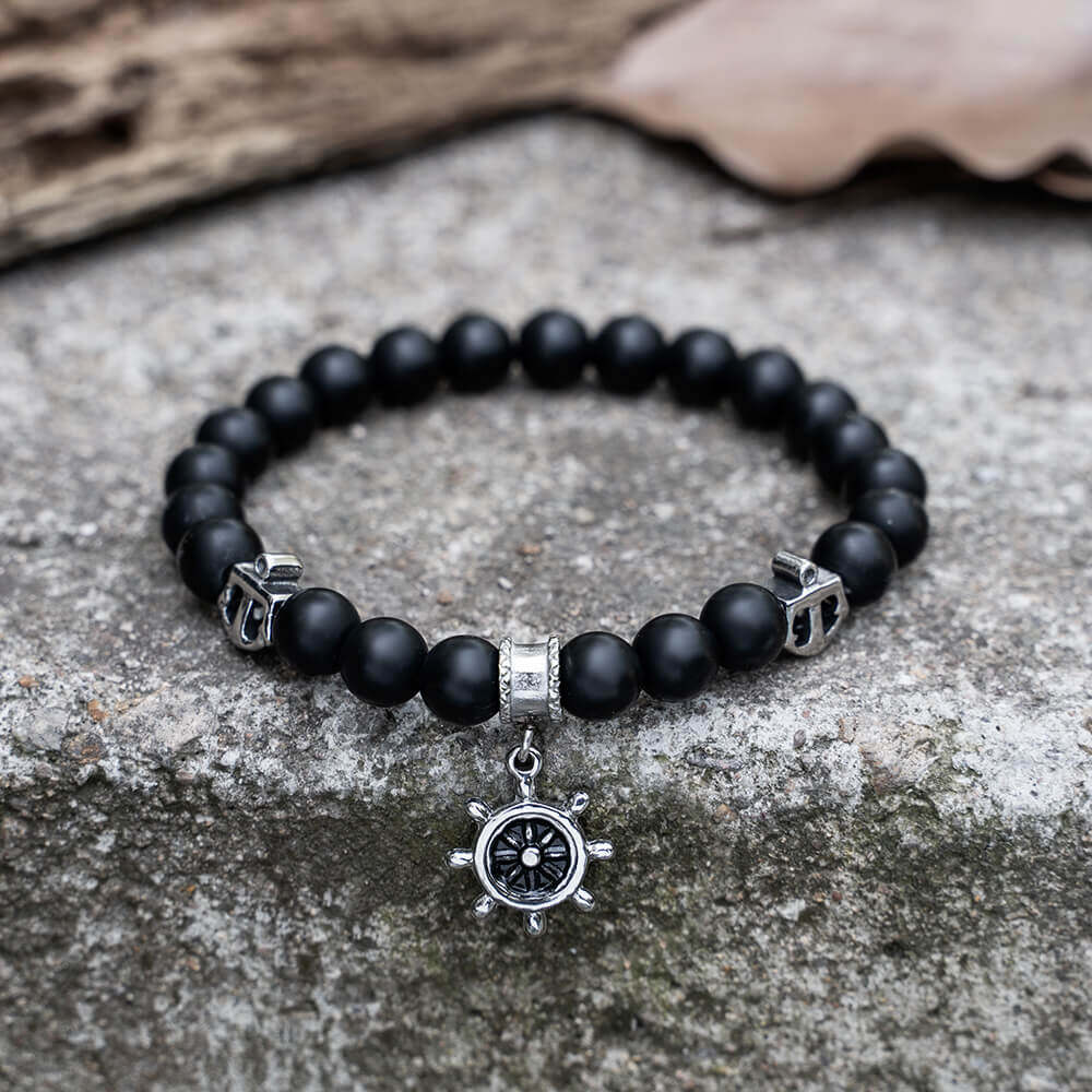 Anchor Rudder Stainless Steel Beaded Bracelet