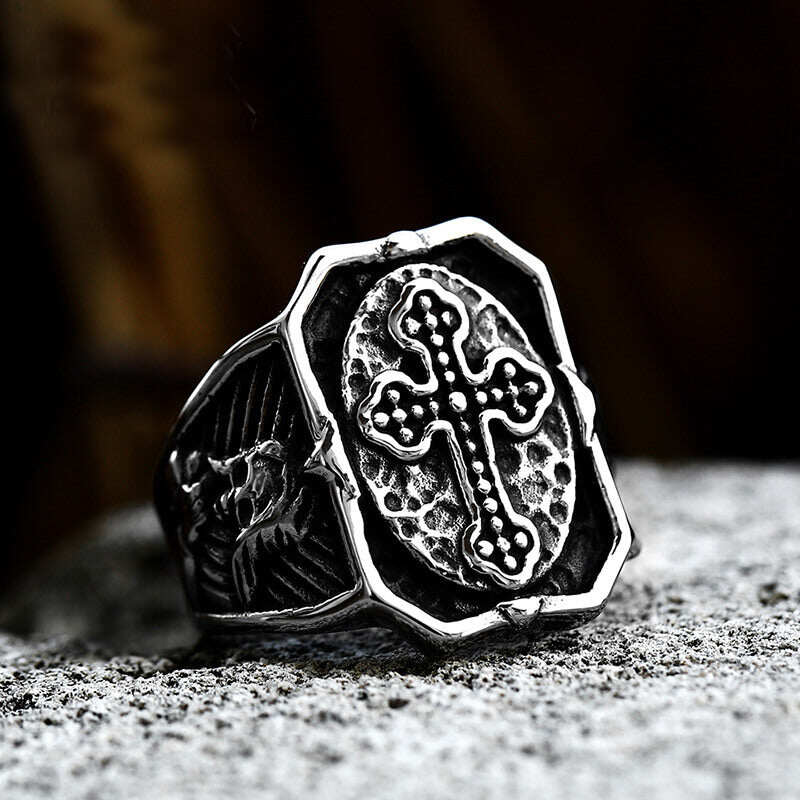 Budded Cross Skull Stainless Steel Ring