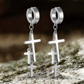 Cross Stainless Steel Clip Hoop Earring