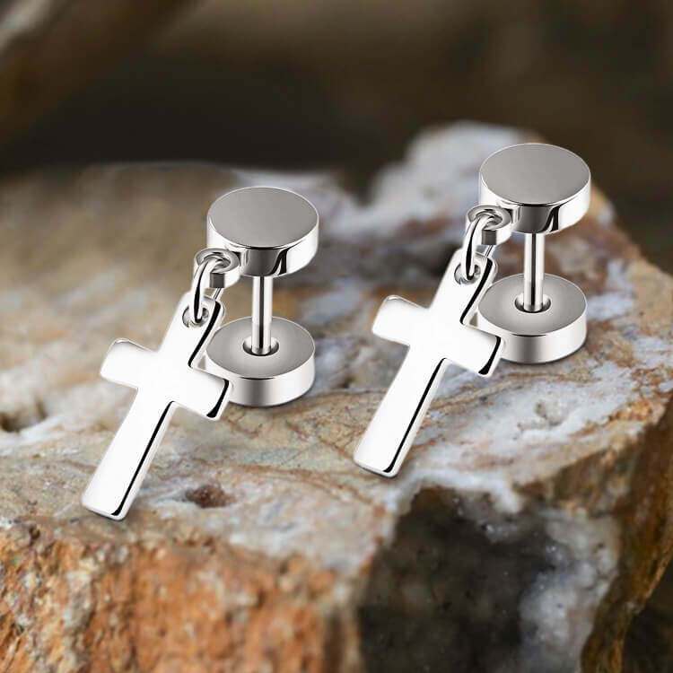 Cross Design Stainless Steel Dangle Earrings