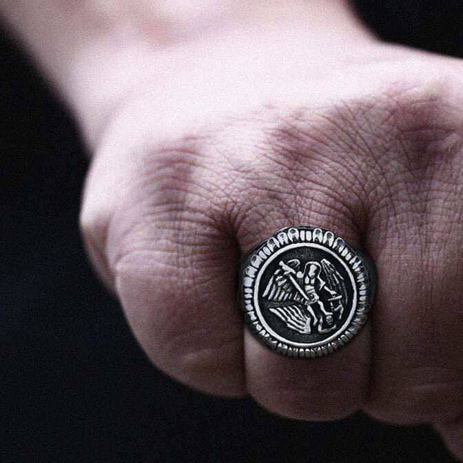 Archangel Saint Michael Stainless Steel Men’s Ring Handcrafted