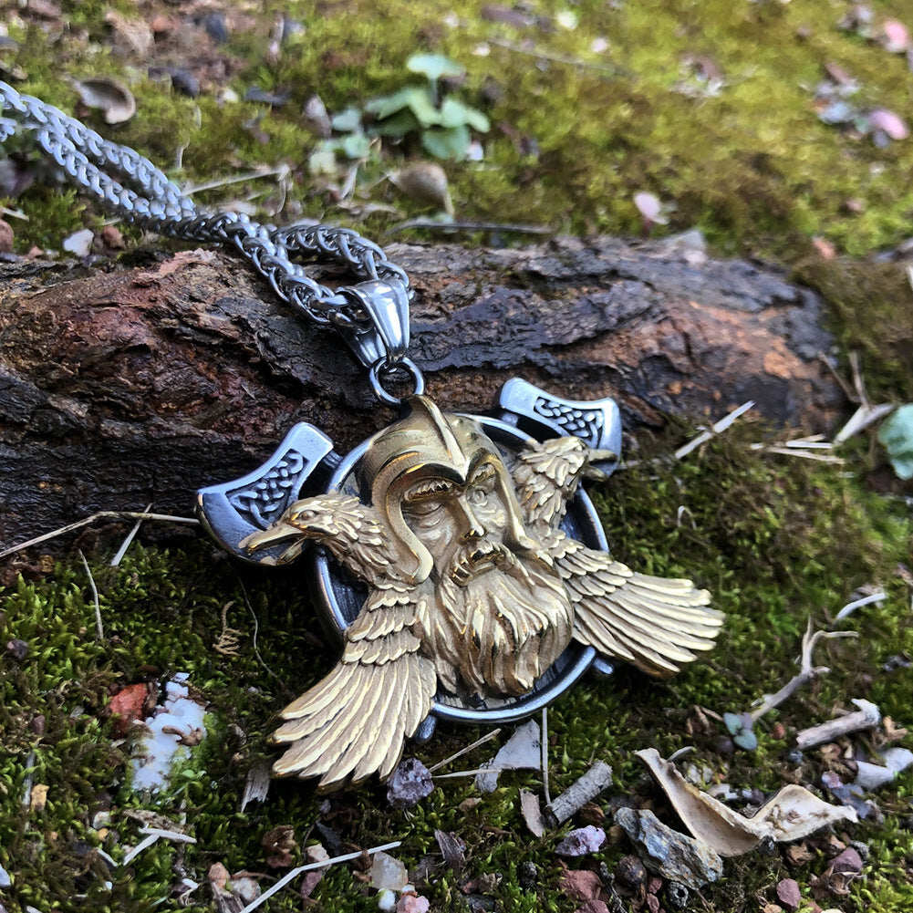 Tomahawk Odin Raven Stainless Steel Viking Pendant Necklace