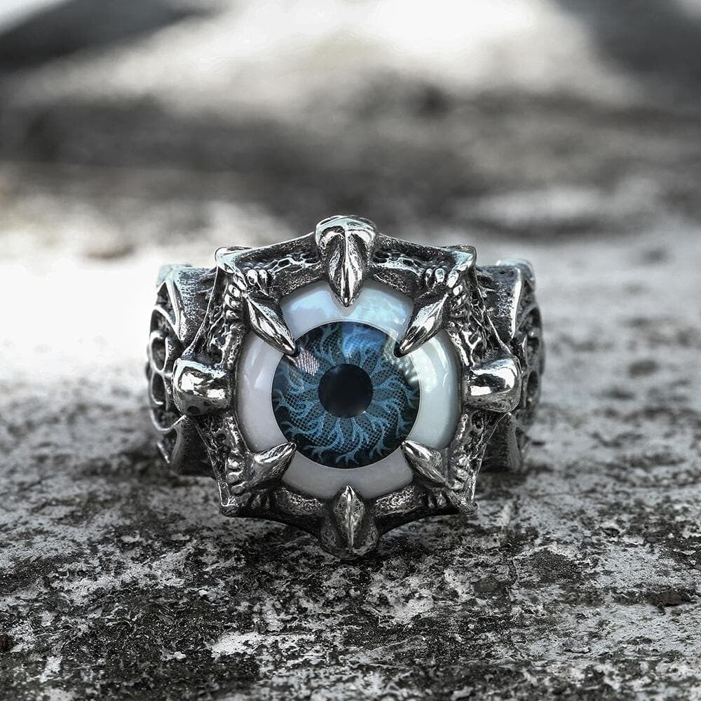 Greek Evil Eye Stainless Steel Biker Ring