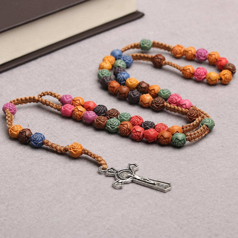 Colorful Rose Beads Rosary Necklace