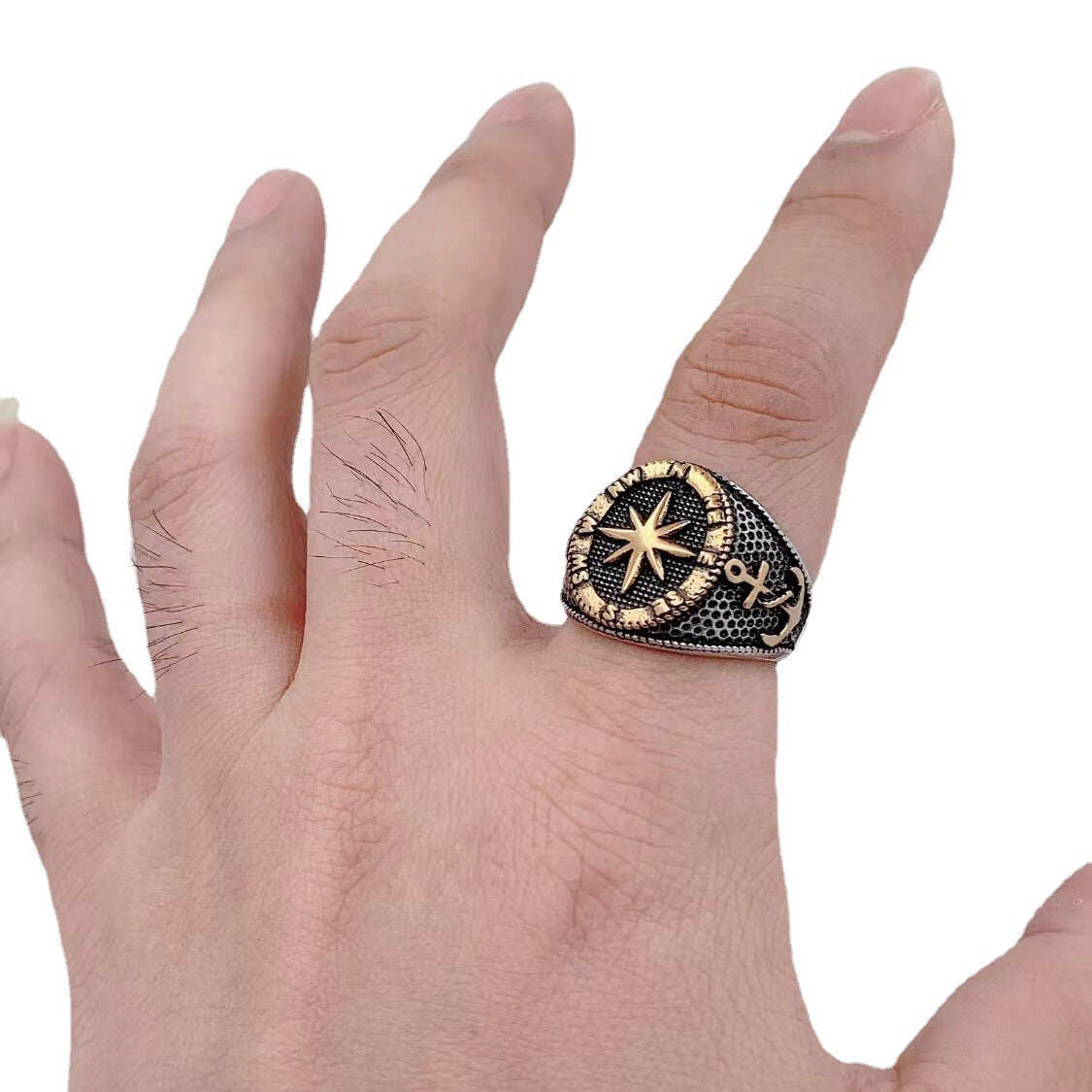 Anchor Compass Stainless Steel Marine Ring