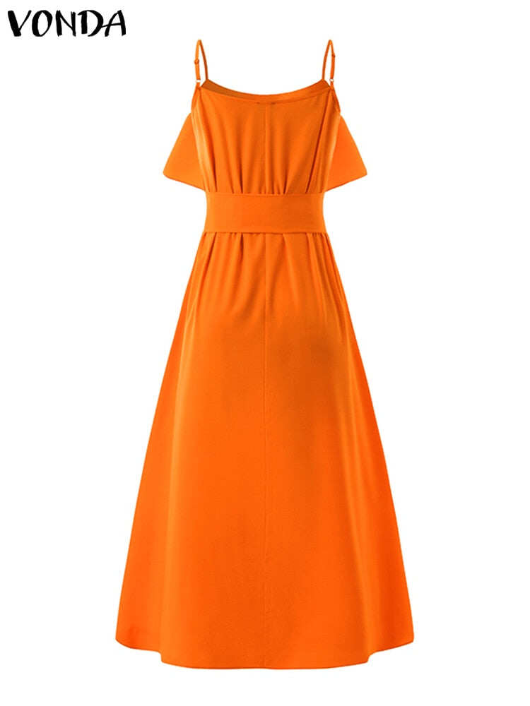 Elegant Office Dress Solid Ruffled Sexy Off Shoulder A-Line Dress Holiday Beach Robe