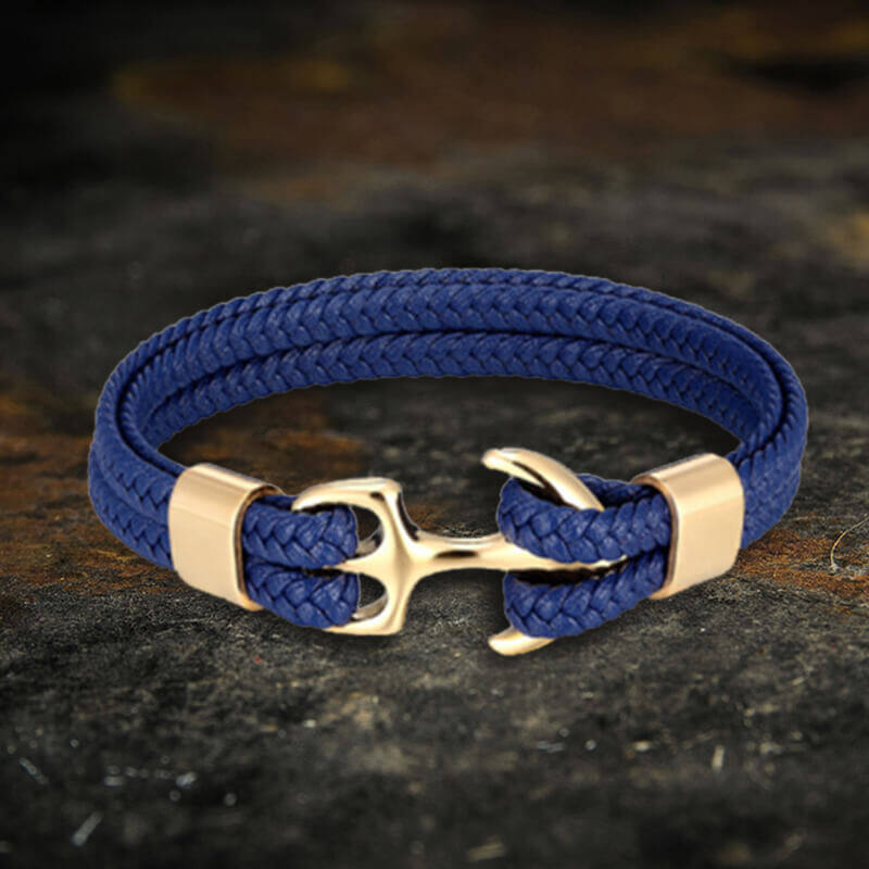 Anchor Buckle Braided Leather Stainless Steel Bracelet