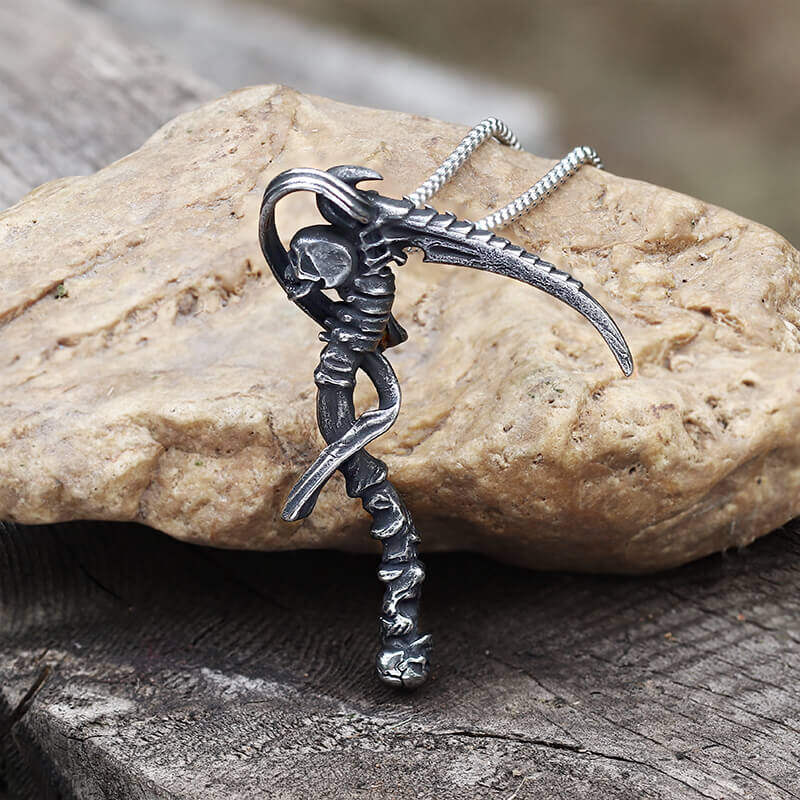 Reaper Scythe Stainless Steel Skull Pendant