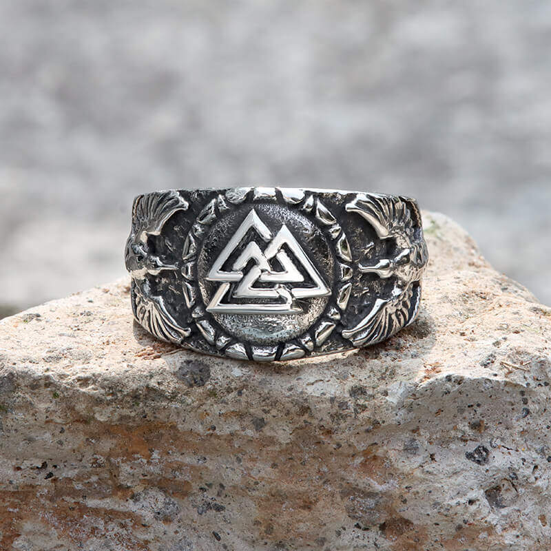Valknut Raven Stainless Steel Viking Ring