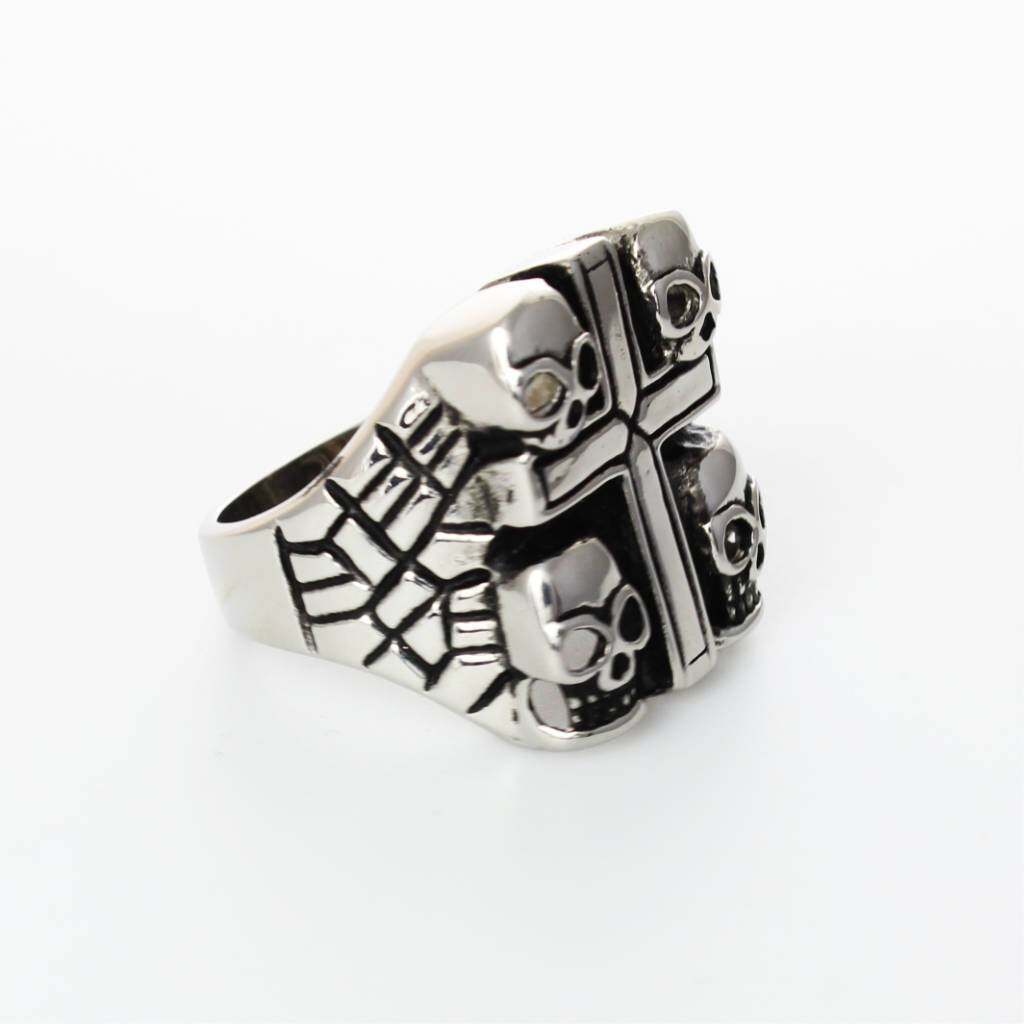 Skulls Cross Ring - Stainless Steel - 010183